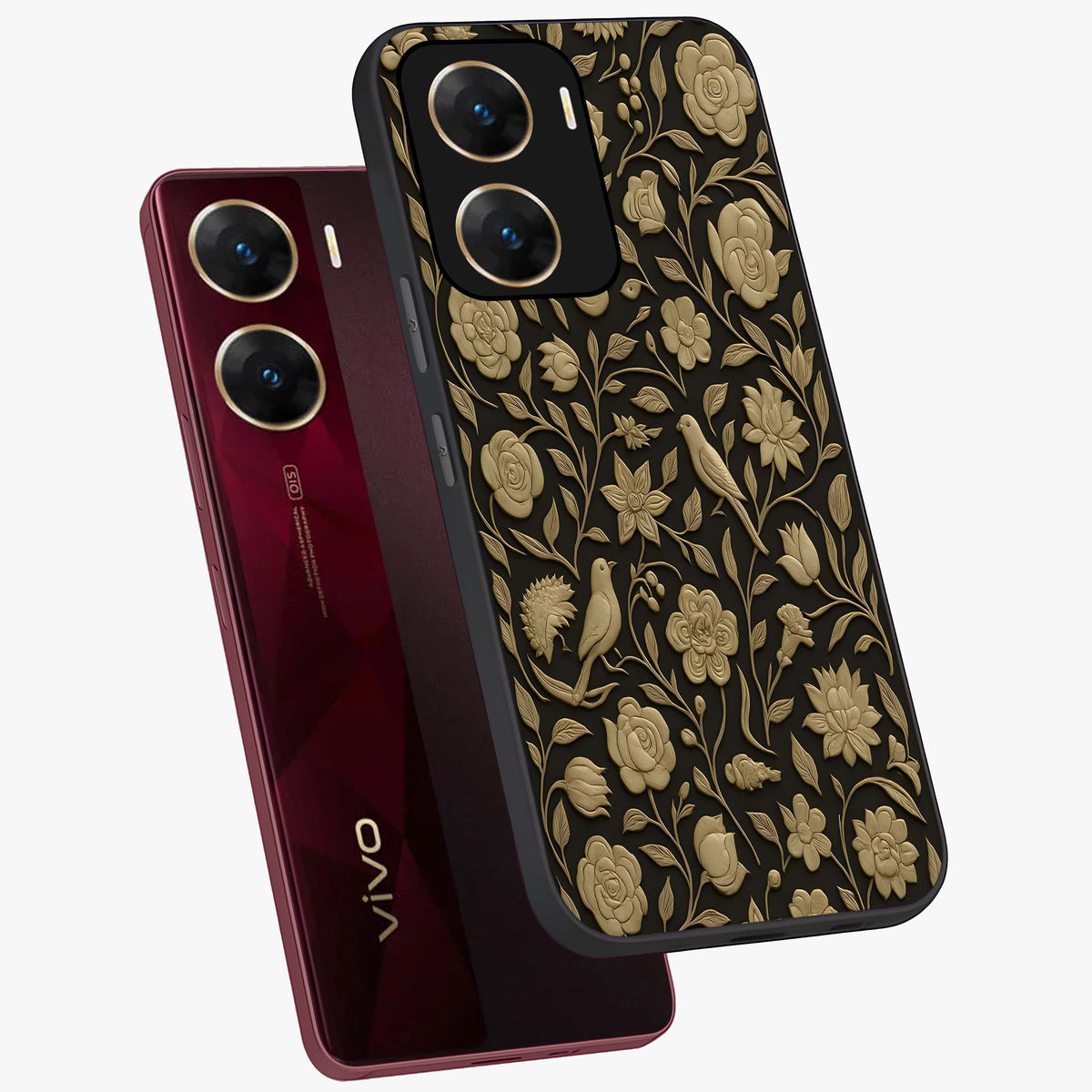 Golden Evil Eye Mandala Glass Case displayed in angled mockup highlighting protective evil eye symbol with golden mandala design.