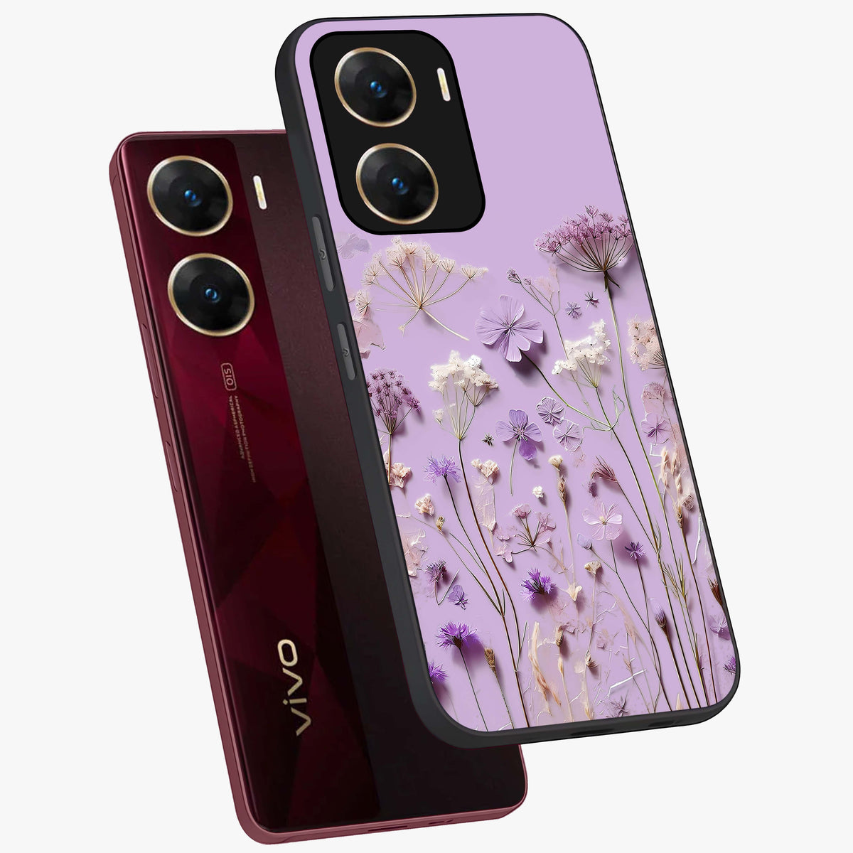 Lavender Blossom Dream Glass Case displayed in angled mockup highlighting dreamy lavender flower design with calming aesthetic style.