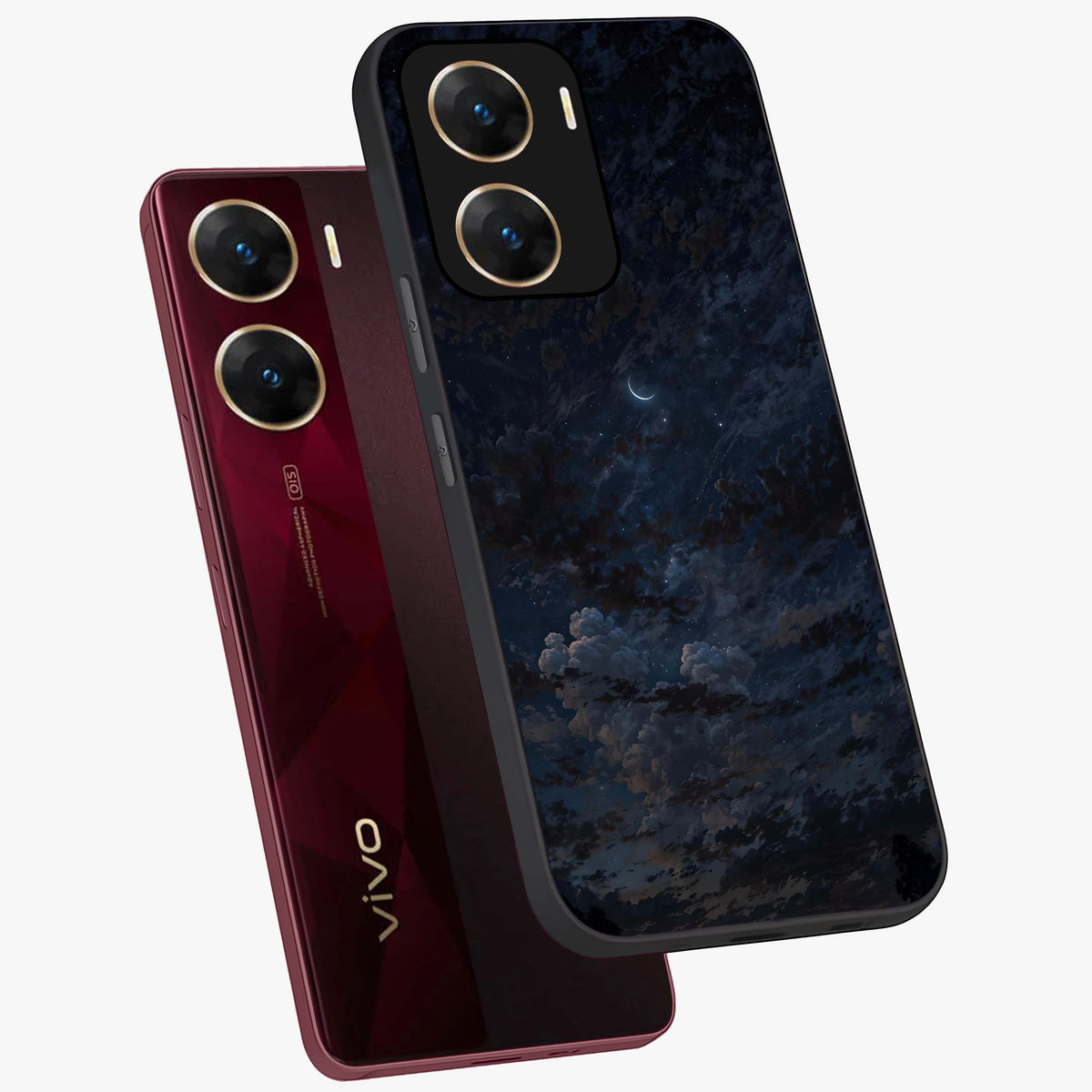 Lunar Veil Silence Glass Case displayed in angled mockup highlighting soft lunar design with peaceful celestial aesthetic.