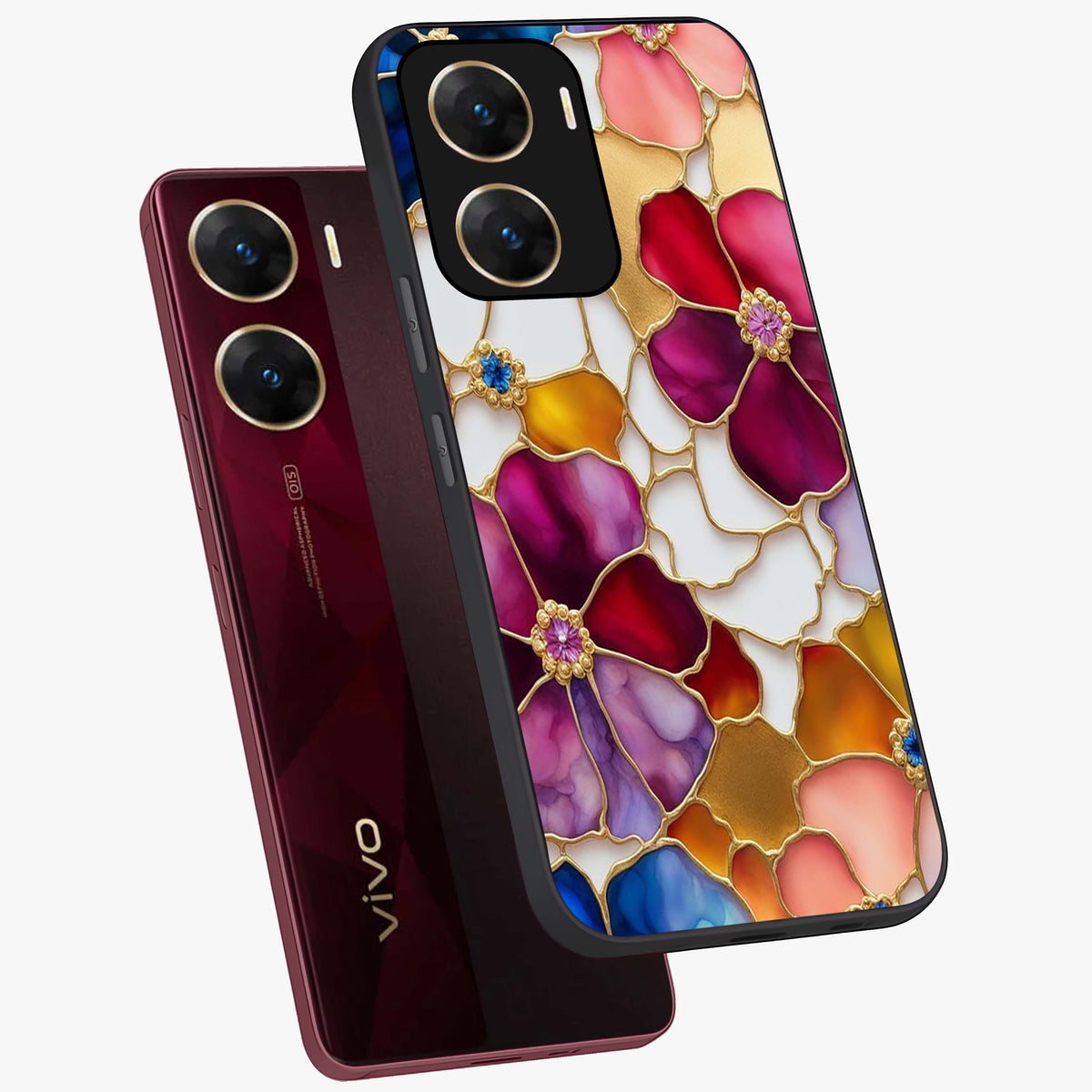 Marble Flower Pattern Glass Case displayed in angled mockup highlighting elegant marble floral design with modern aesthetic.