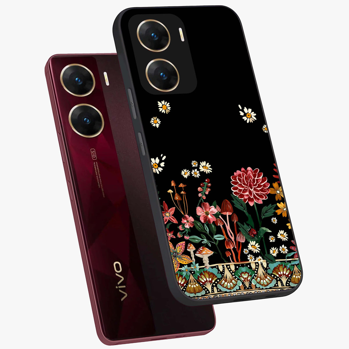 Midnight Bloom Pattern Glass Case displayed in angled mockup highlighting elegant flower design with midnight aesthetic style.