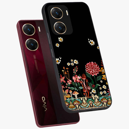Midnight Bloom Pattern Glass Case displayed in angled mockup highlighting elegant flower design with midnight aesthetic style.