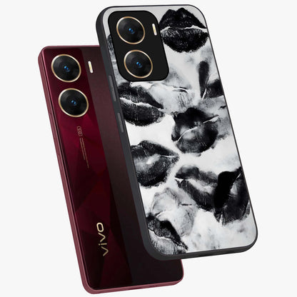 Midnight Kiss Marks Glass Case displayed in angled mockup highlighting playful romantic design with bold midnight aesthetic.