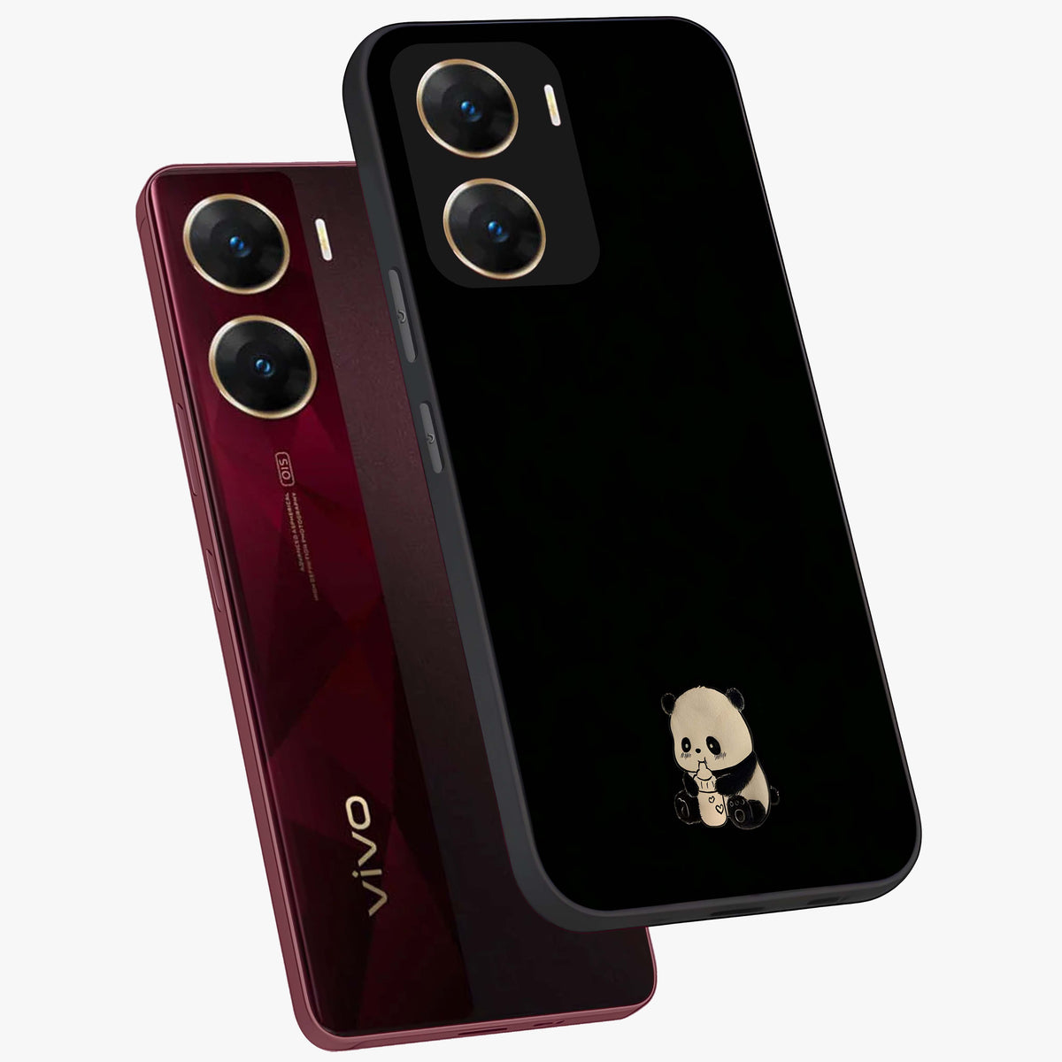 Midnight Panda Love Glass Case displayed in angled mockup highlighting adorable panda illustration with midnight aesthetic.
