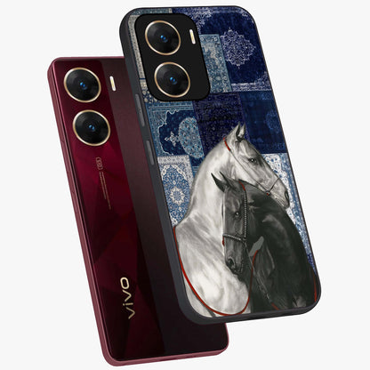 Midnight Stallion Blues Glass Case displayed in angled mockup highlighting powerful stallion illustration with deep midnight tones.