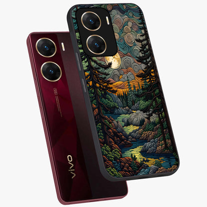 Moonlight Forest Dream Glass Case displayed in angled mockup highlighting dreamy forest design with glowing moon aesthetic.