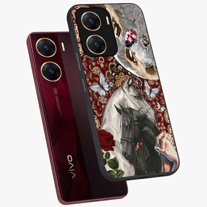 Moonlit Royal Stallion Glass Case displayed in angled mockup highlighting powerful stallion illustration with royal night aesthetic.