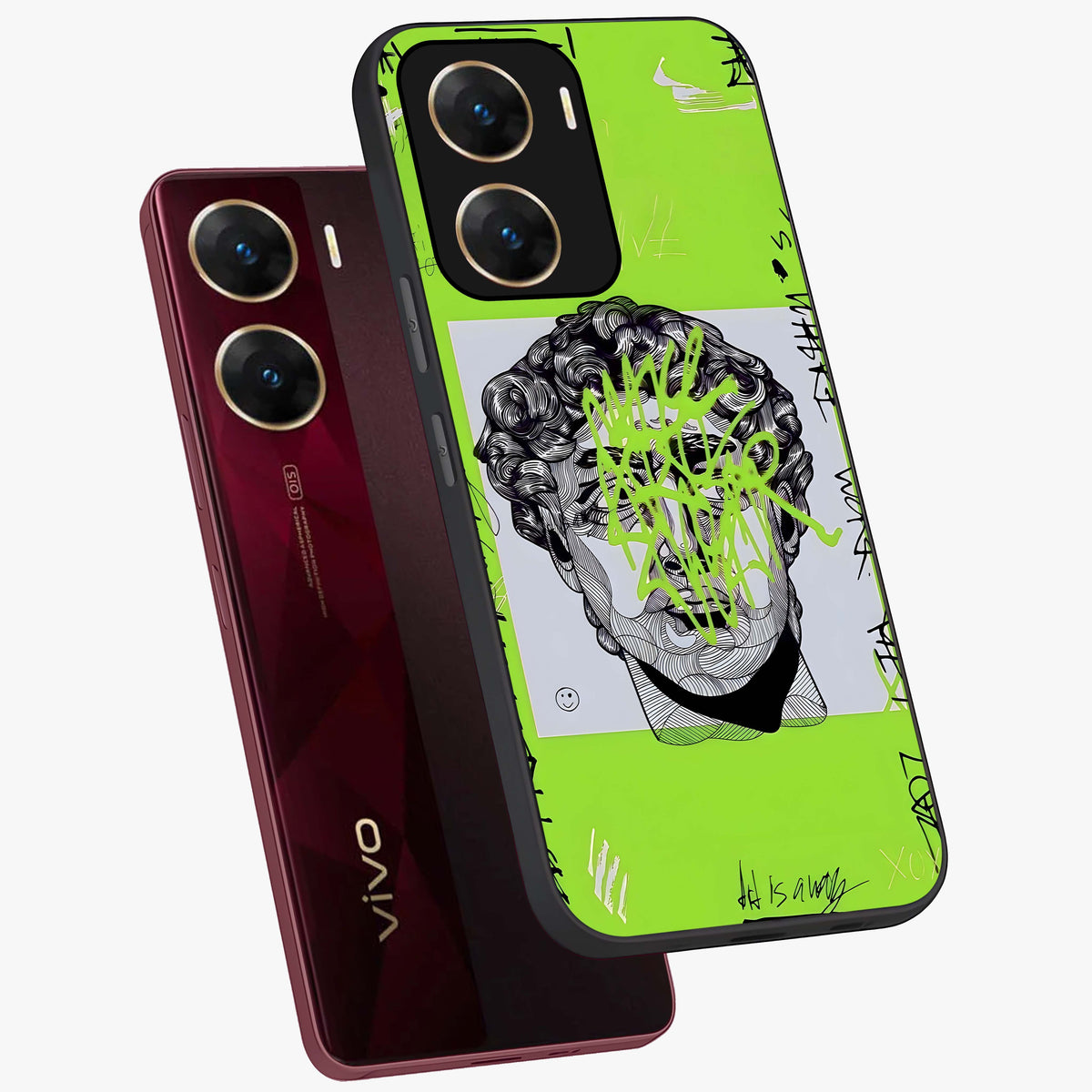 Neo Graffiti Rebellion Glass Case displayed in angled mockup highlighting urban street art design with rebellious aesthetic.