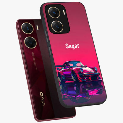 Neon Pink Porsche Glass Case displayed in angled mockup highlighting sleek neon pink car design with racing aesthetic.