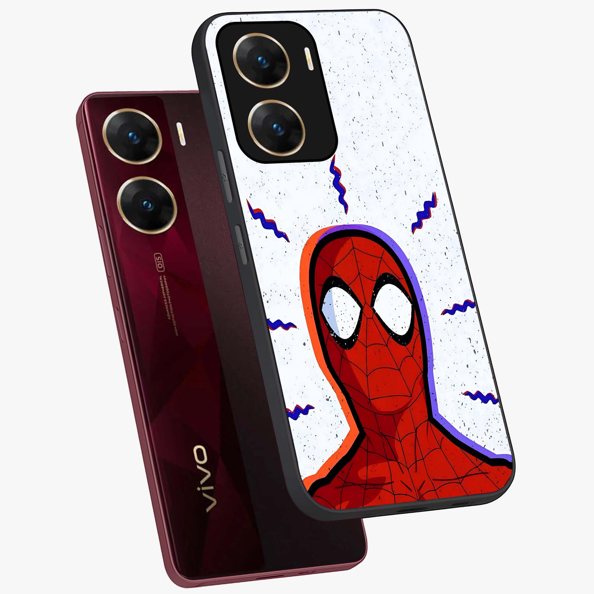 Omg Spiderman Glass Case displayed in angled mockup highlighting dynamic hero illustration with action comic aesthetic.