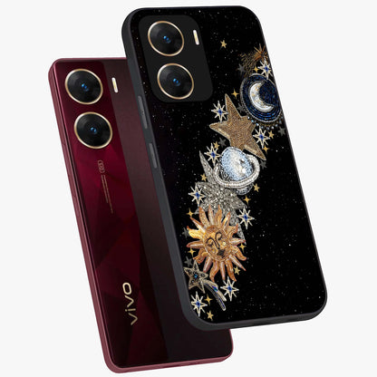 Pearls Universe Object Glass Case displayed in angled mockup highlighting celestial pearl design with dreamy aesthetic.