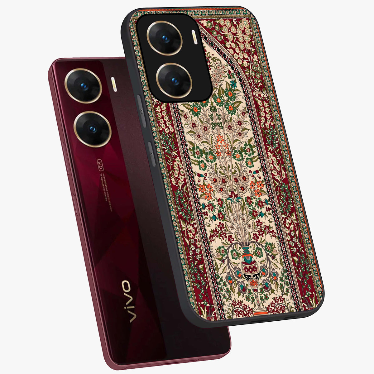 Persian Inspired Glass Case displayed in angled mockup highlighting intricate traditional design with elegant cultural aesthetic.