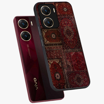Persian Velvet Tale Glass Case displayed in angled mockup highlighting ornate textile inspired design with royal aesthetic.