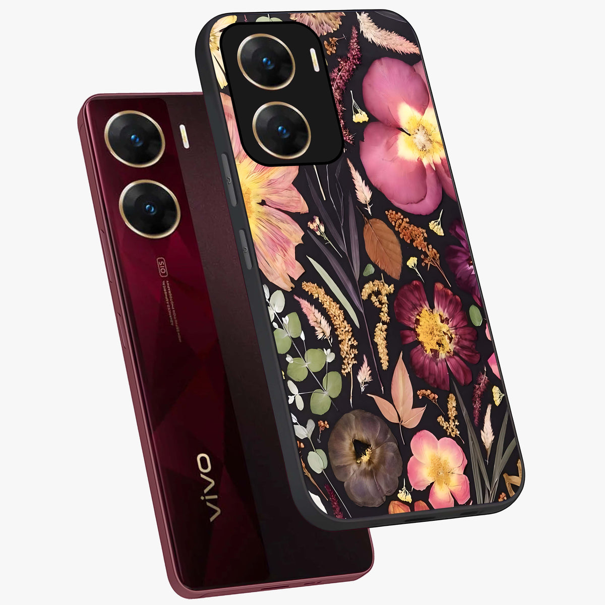 Petal Dream Tapestry Glass Case displayed in angled mockup highlighting decorative petal pattern with elegant botanical aesthetic.