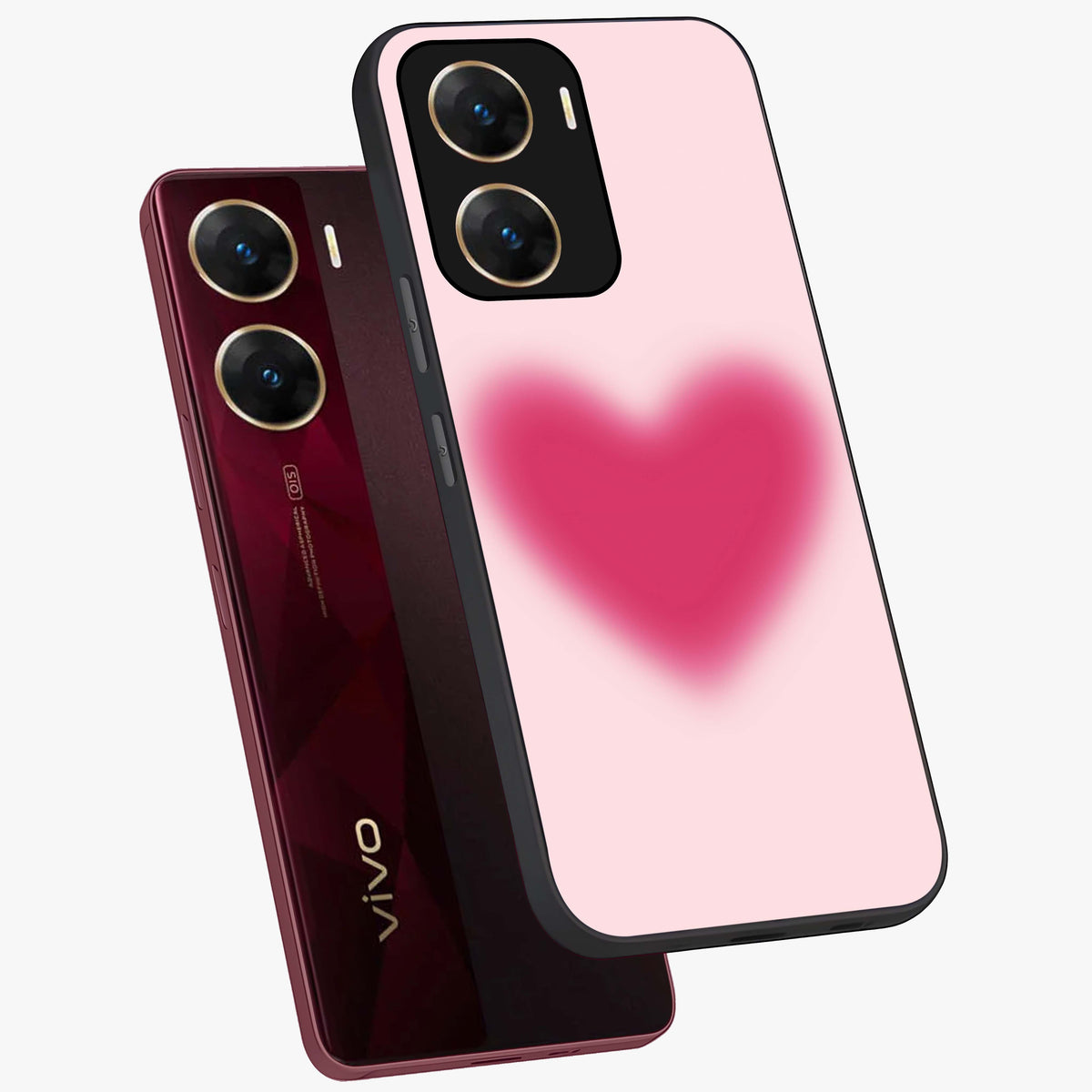 Pink Aura Heart Glass Case displayed in angled mockup highlighting vibrant pink heart design with dreamy aura aesthetic.