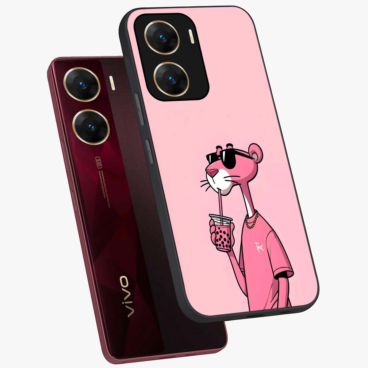 Pink Panther Glass Case displayed in angled mockup highlighting playful cartoon character design with vibrant pink aesthetic.