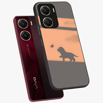 Puppy Shadow Art Glass Case displayed in angled mockup highlighting playful dog illustration with artistic shadow aesthetic.