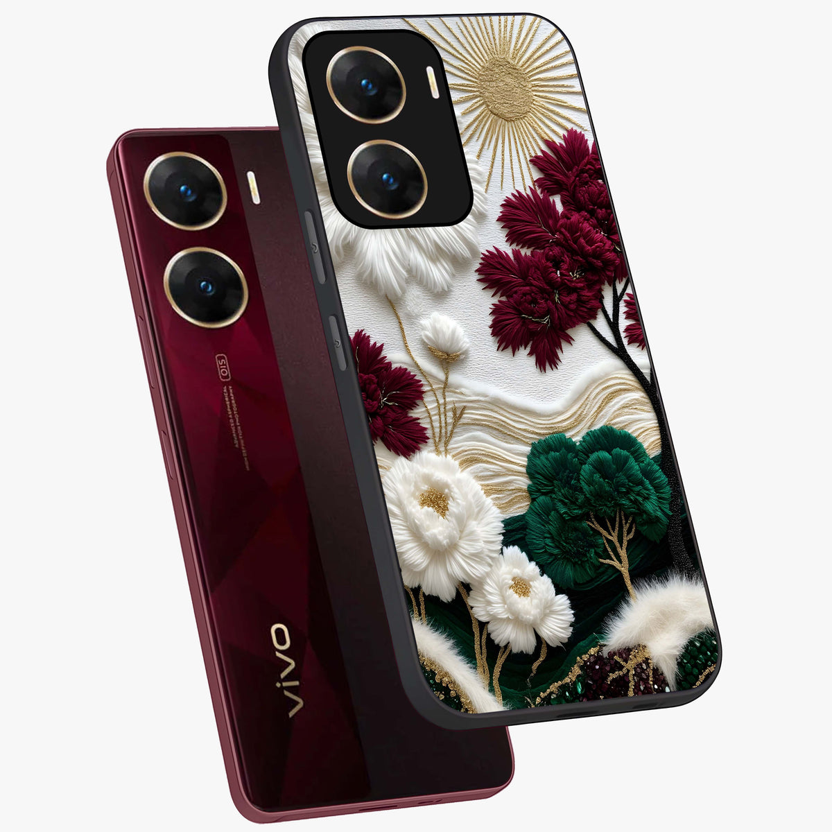 Radiant Bloom Elegance Glass Case displayed in angled mockup highlighting graceful floral design with radiant aesthetic style.