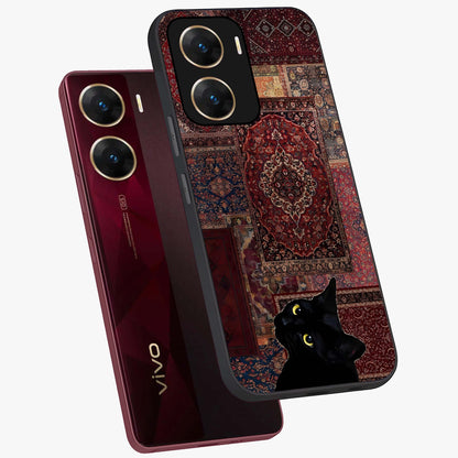 Regal Magic Cat Apple Glass Case displayed in angled mockup highlighting whimsical feline design with fantasy aesthetic.