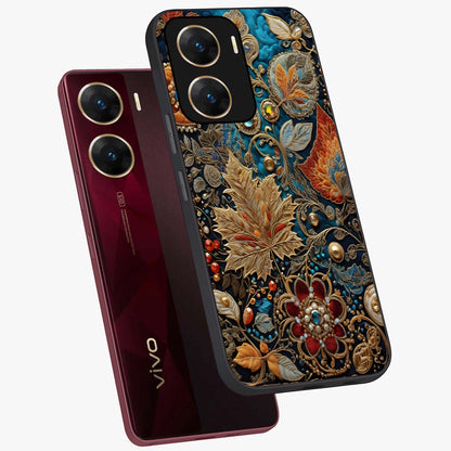 Royal Jewel Garden Glass Case displayed in angled mockup highlighting vibrant jewel inspired floral design with elegant aesthetic.