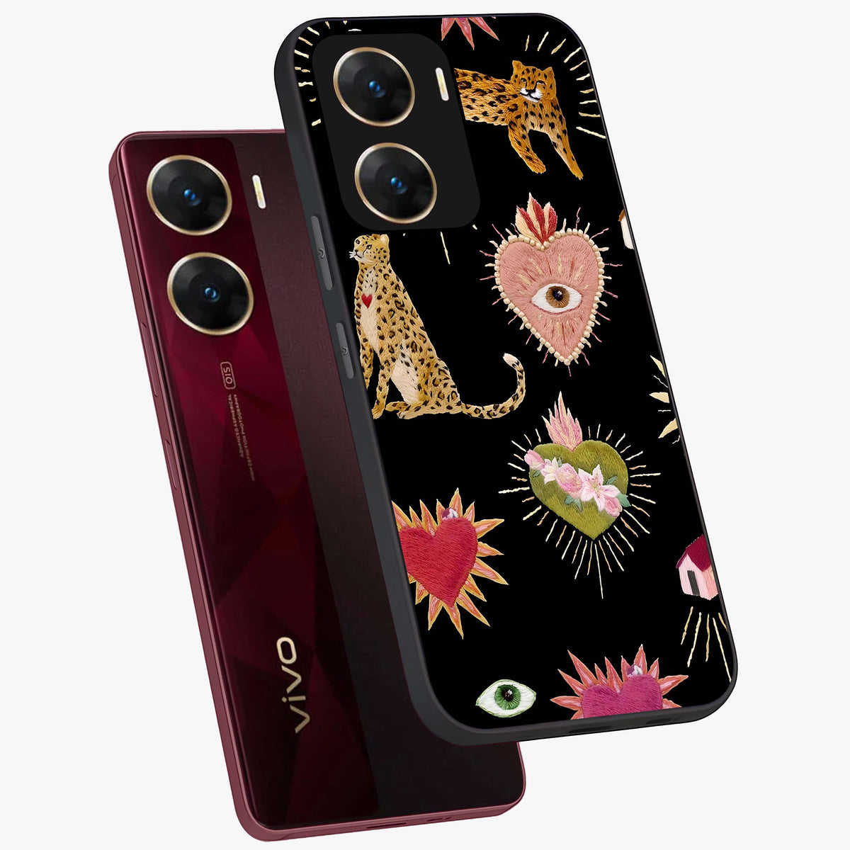 Sacred Jungle Heart Glass Case displayed in angled mockup highlighting lush tropical design with natural aesthetic style.