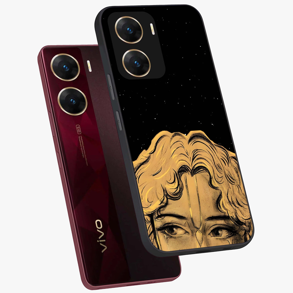 Shri Krishna Art Glass Case displayed in angled mockup highlighting spiritual Krishna illustration with divine aesthetic.