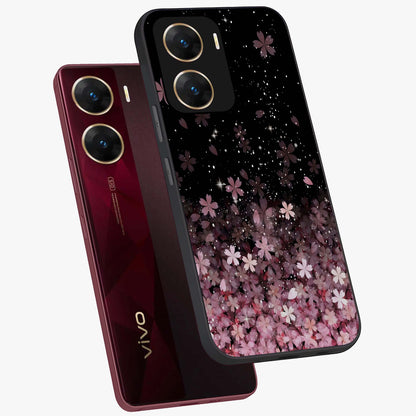 Small Starry Flowers Glass Case displayed in angled mockup highlighting tiny flower pattern with celestial aesthetic style.