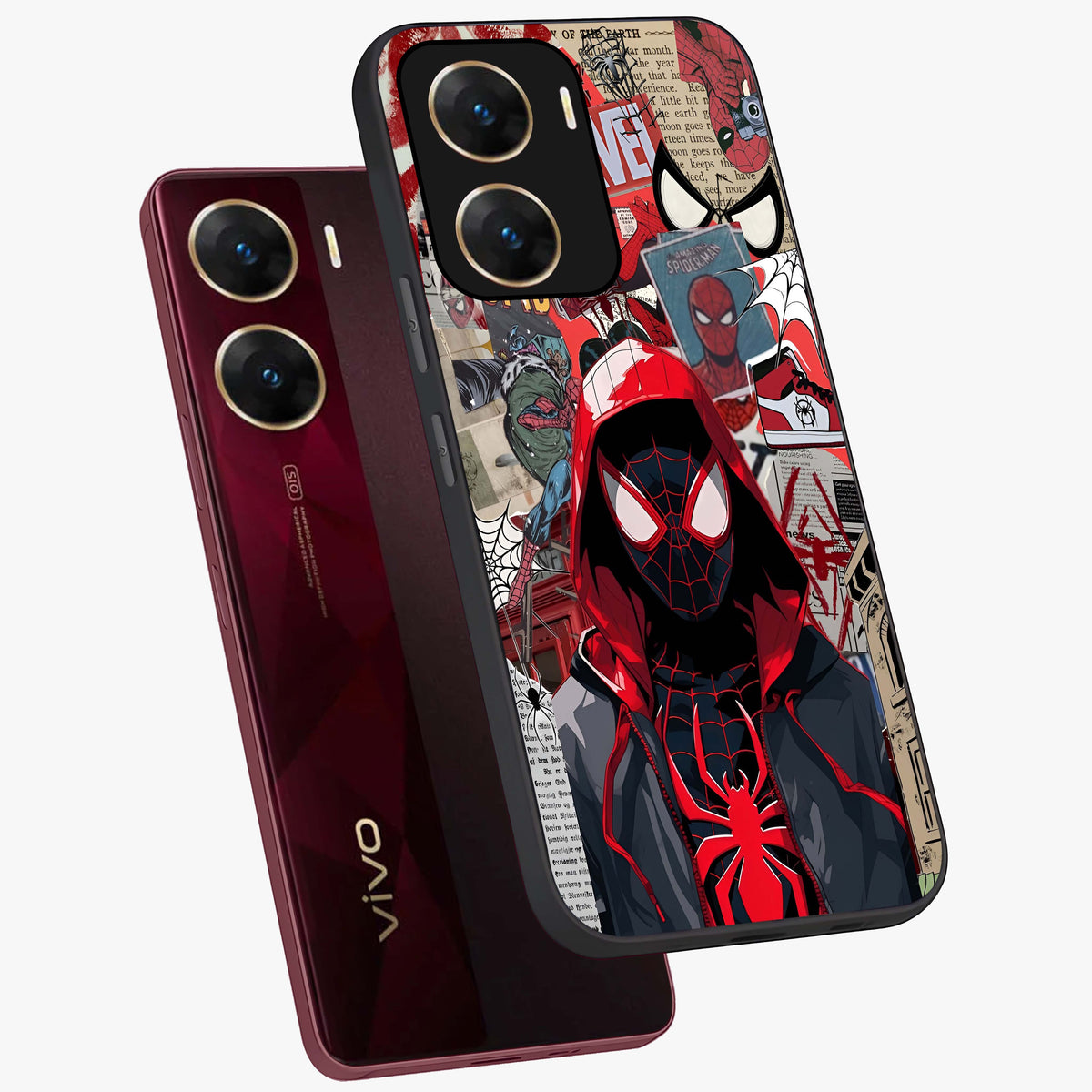 Spider Collage Street Glass Case displayed in angled mockup highlighting dynamic street style collage design with comic aesthetic.
