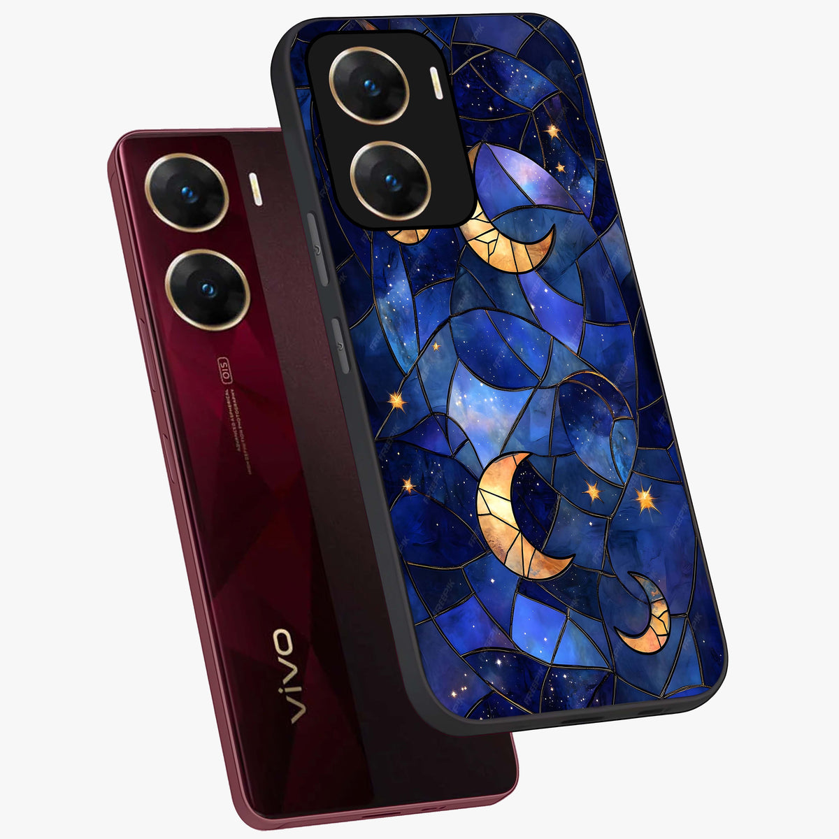 Starlit Sky Tapestry Glass Case displayed in angled mockup highlighting celestial night pattern with artistic aesthetic style.