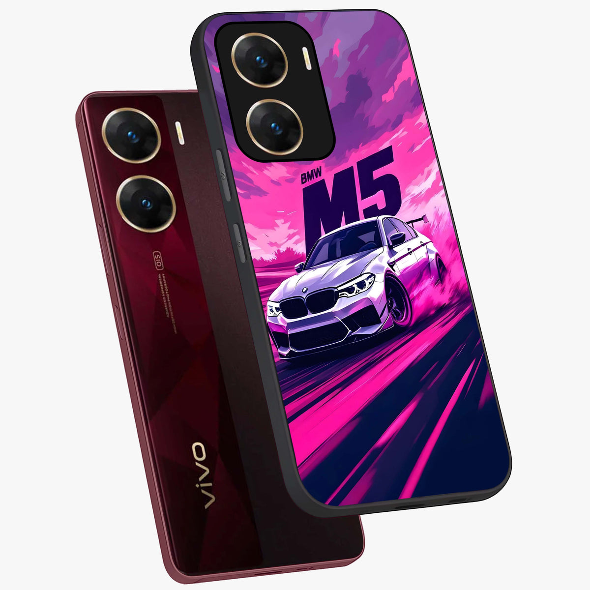 Velocity Drift Pulse Glass Case displayed in angled mockup highlighting dynamic drift design with sporty automotive aesthetic.