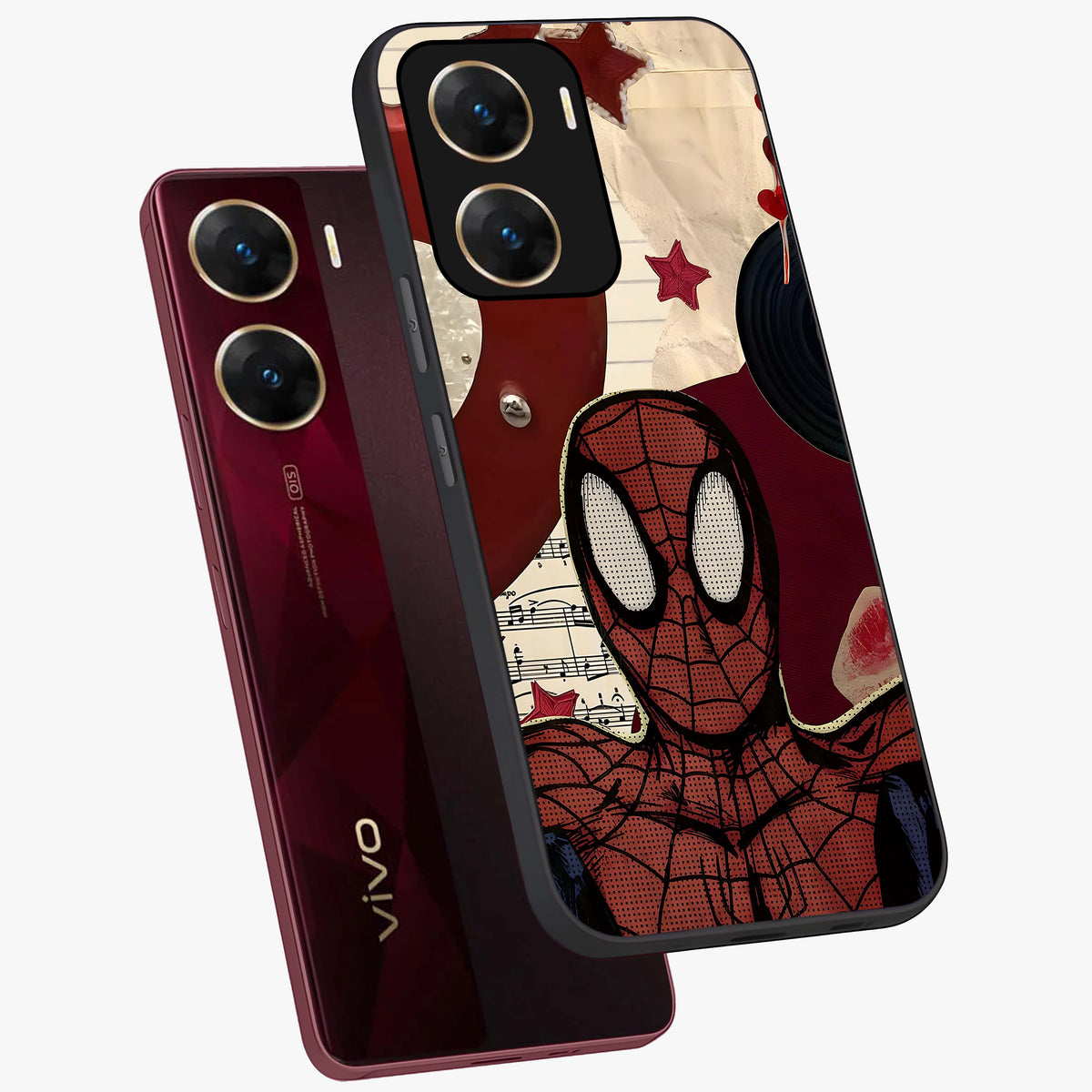Web Warrior Vibes Glass Case displayed in angled mockup highlighting dynamic web design with comic style aesthetic.