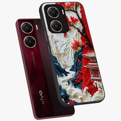 Whispers Of Sakura Waves Glass Case displayed in angled mockup highlighting flowing sakura design with soft floral aesthetic.