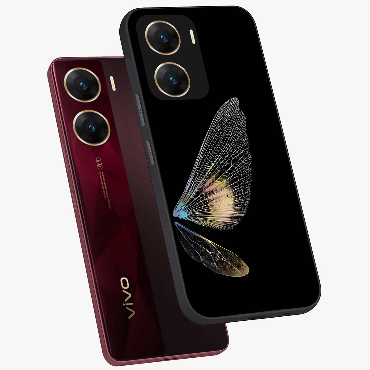 Whispers Of Wings Glass Case displayed in angled mockup highlighting soft feather design with celestial aesthetic style.