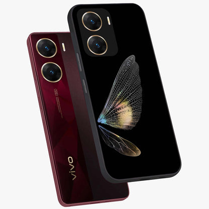 Whispers Of Wings Glass Case displayed in angled mockup highlighting soft feather design with celestial aesthetic style.