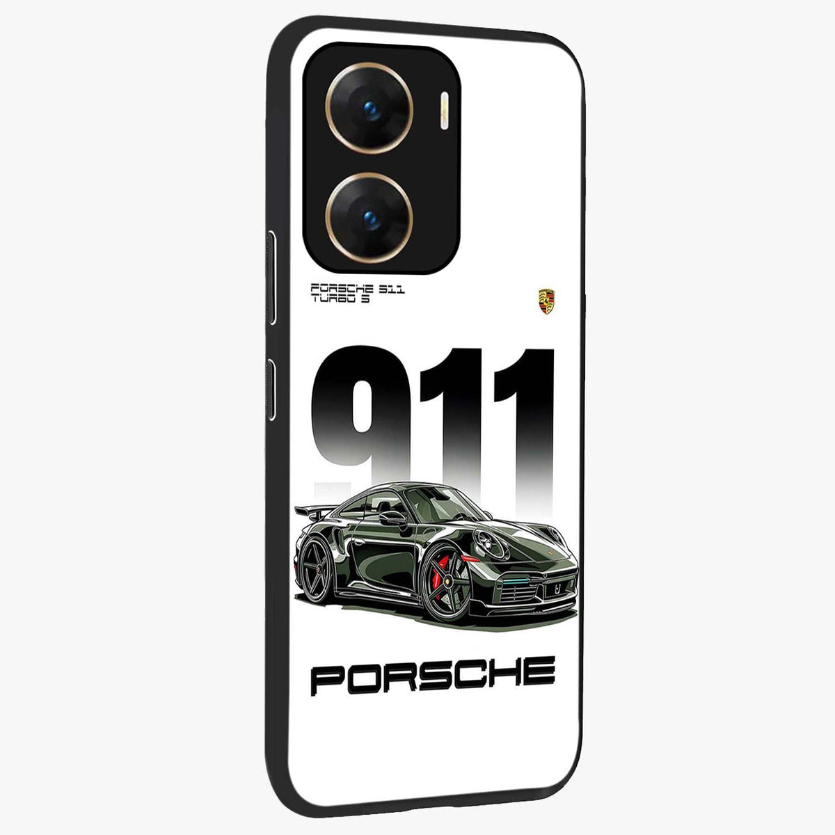 911 Turbo Dominance Glass Case upright perspective showcasing powerful racing design and modern automotive aesthetic.