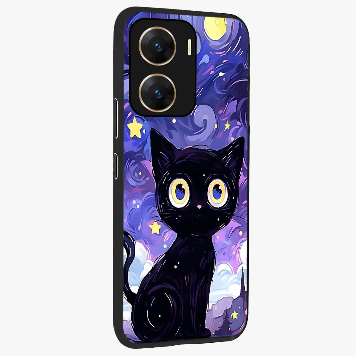 Abstract Cat Art Glass Case upright view showcasing creative feline illustration and aesthetic artistic style.