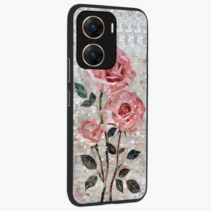 Blush Mosaic Bloom Glass Case upright view showcasing decorative floral mosaic artwork with stylish modern aesthetic.