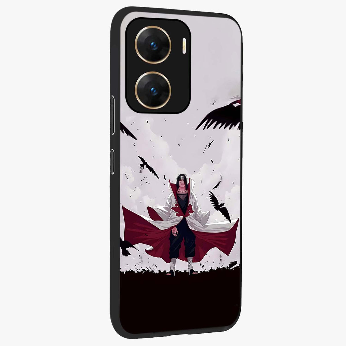 Crimson Crow Ascension Glass Case upright view showcasing dramatic crow artwork with bold gothic theme.