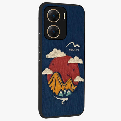 Dream Beyond Mountains Glass Case upright view showcasing beautiful mountain scenery with inspirational nature theme.