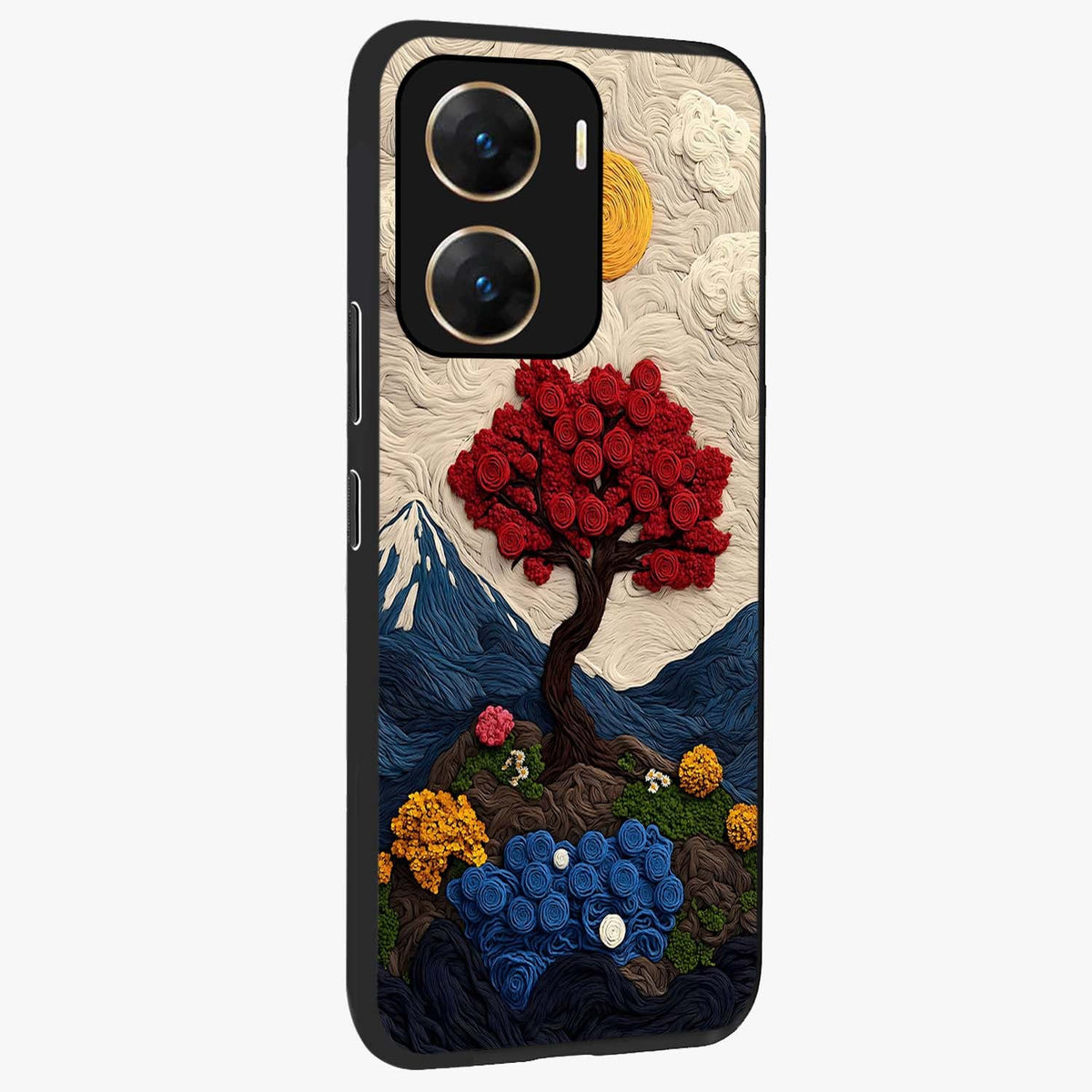 Eternal Nature Tapestry Glass Case upright view showcasing elegant nature tapestry design with decorative style.