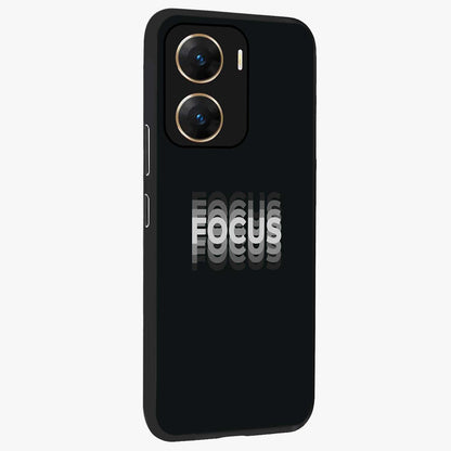 Focus Mode On Glass Case upright view showcasing strong typography statement with sleek motivational theme.
