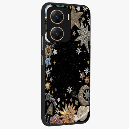 Galactic Jewel Stars Glass Case upright view showcasing glittering star jewel artwork with vibrant galaxy theme.