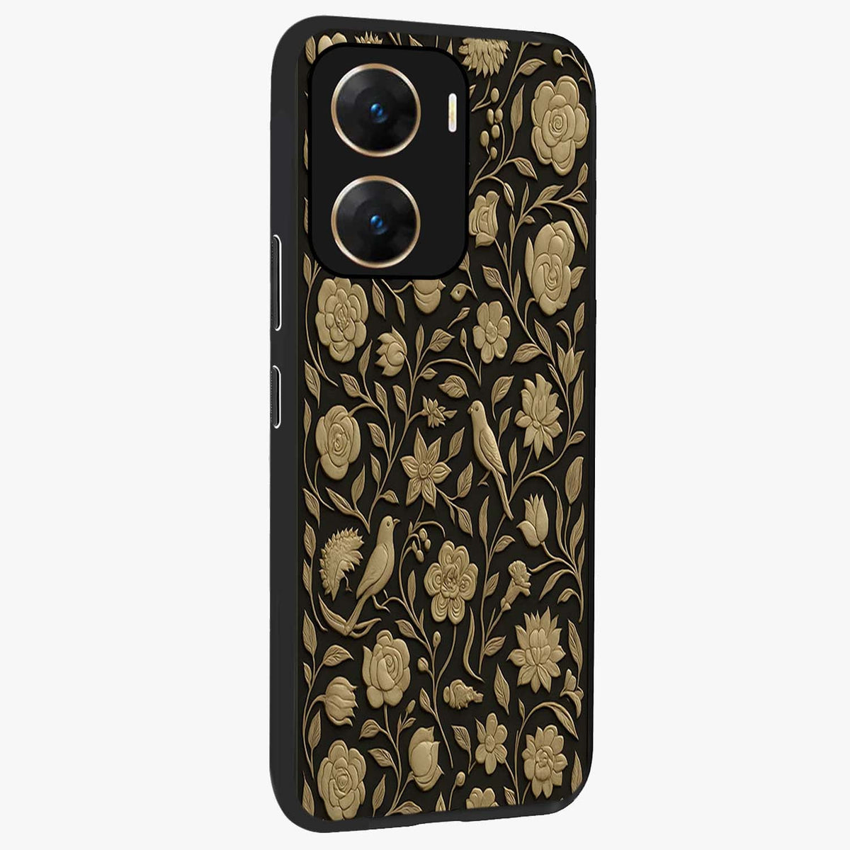 Golden Evil Eye Mandala Glass Case upright view showcasing decorative evil eye mandala artwork with spiritual aesthetic style.