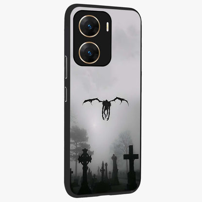 Graveyard Shadow Descent Glass Case upright view showcasing haunting graveyard artwork with dramatic dark theme.