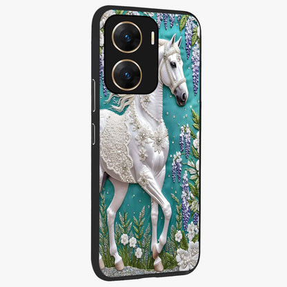 Majestic Floral Stallion Glass Case upright view showcasing dramatic horse artwork with decorative floral theme.