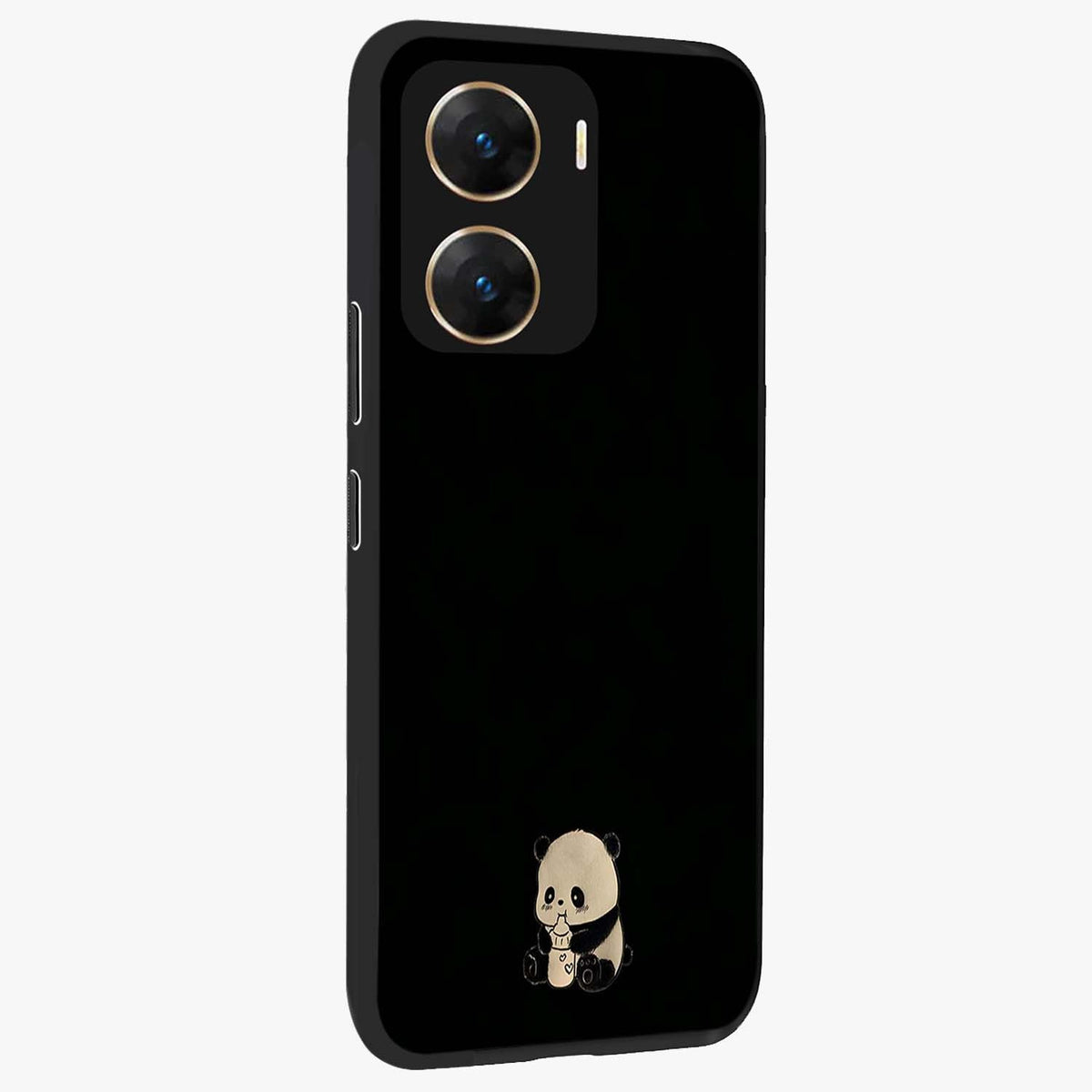 Midnight Panda Love Glass Case upright view showcasing charming panda artwork with playful romantic theme.