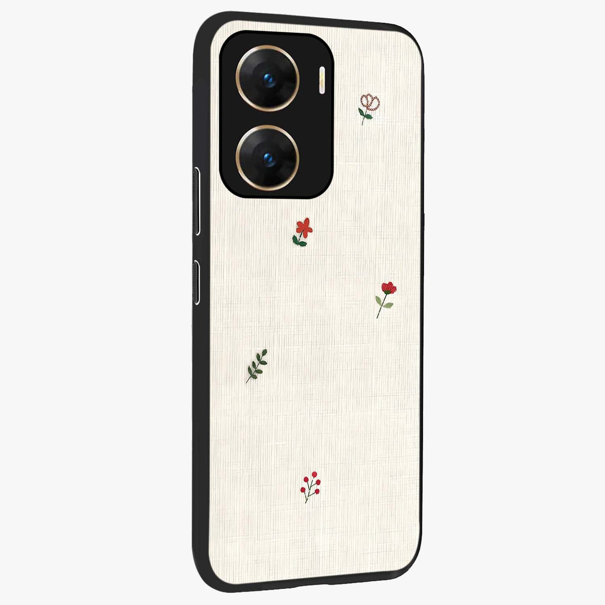 Minimalistic Blue With White Flower Pattern Glass Case upright view showcasing clean white flower artwork with calming blue theme.