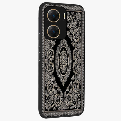Noir Bloom Elegance Glass Case upright view showcasing graceful floral artwork with luxurious dark theme.