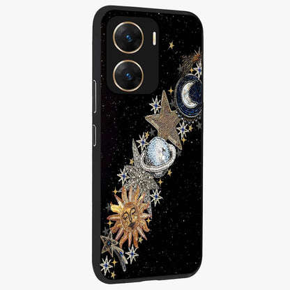 Pearls Universe Object Glass Case upright view showcasing decorative pearl themed artwork with cosmic elegance.