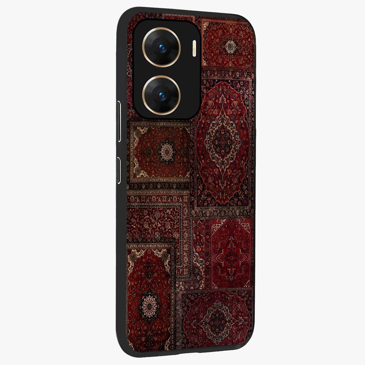 Persian Velvet Tale Glass Case upright view showcasing elegant Persian artwork with classic heritage theme.